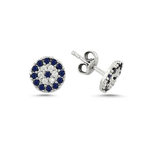 Round Zircon Evil Eye Stud Silver Earrings