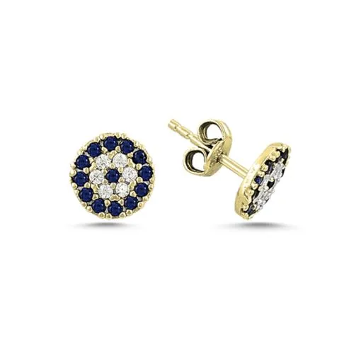 Alternative view of Round Zircon Evil Eye Stud Silver Earrings
