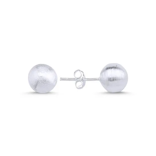 8mm Brushed Ball Stud Silver Earrings