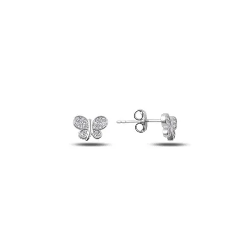 Zircon Butterfly Stud Silver Earrings