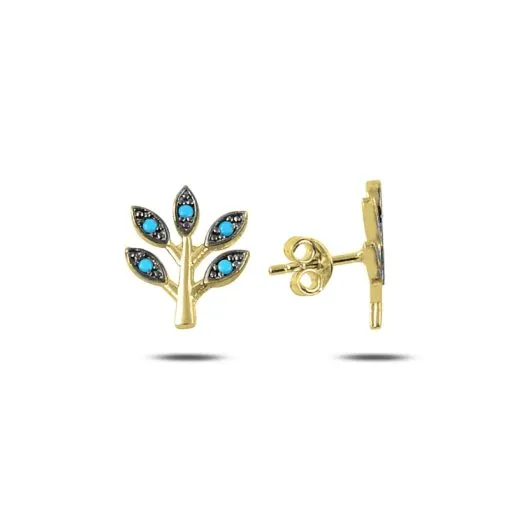 Alternative view of Nano Turquoise Leaves Stud Silver Earrings