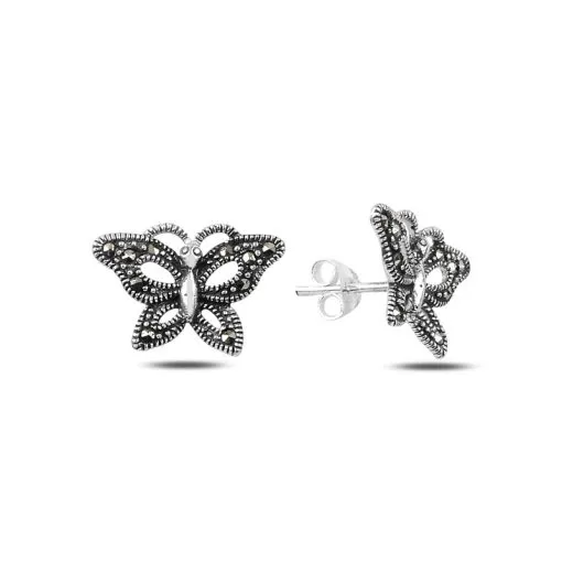 Marcasite Butterfly Stud Silver Earrings