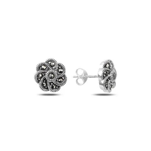 Marcasite Daisy Stud Silver Earrings