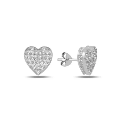 Heart Zircon 3D Stud Silver Earrings