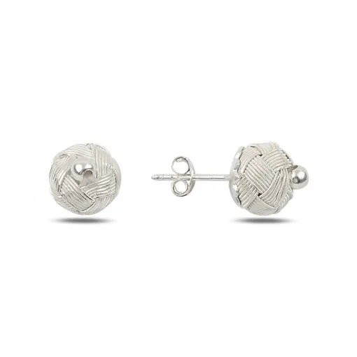 Kazaz Hand Knitted Ball Stud Silver Earrings