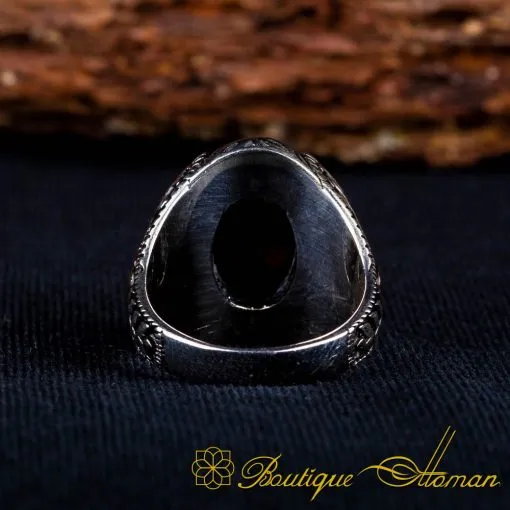 Red Zircon Oval Ornamented Silver Ring No:4 - Image 5
