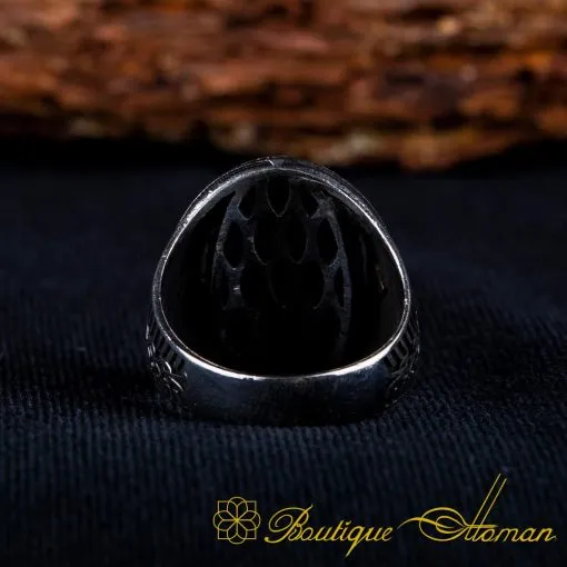 Black Zircon Oval Ornamented Silver Ring No:9 - Image 5