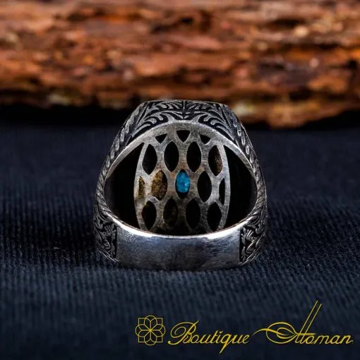 Blue Quartz Oval Ornamented Silver Ring - Image 5