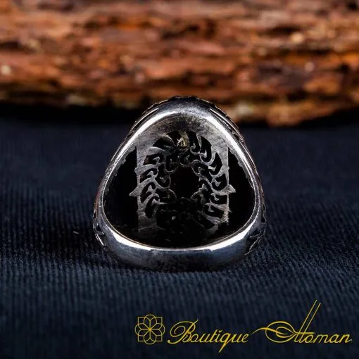 Red Aqeeq Oval Ornamented Silver Ring No:1 - Image 5
