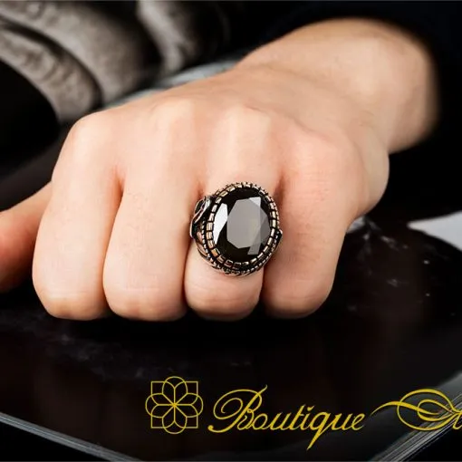 Alternative view of Green Tiger's Eye Oval Sword Band Silver Ring