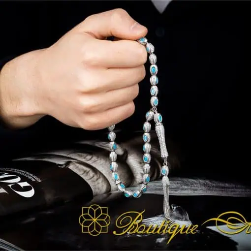 Exclusive Collection Micro Turquoise Detailed Silver Tasbih No:5 - Image 5