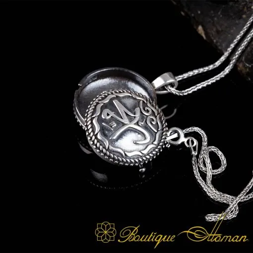 Mohammad Written Round Silver Locket Necklace - Image 3