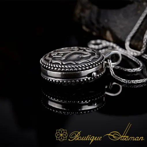 Mohammad Written Round Silver Locket Necklace - Image 5
