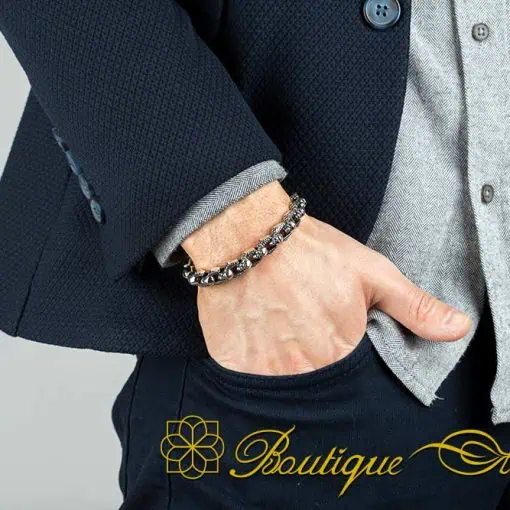Skull Oxidized Silver Chain Bracelet For Men - Image 4