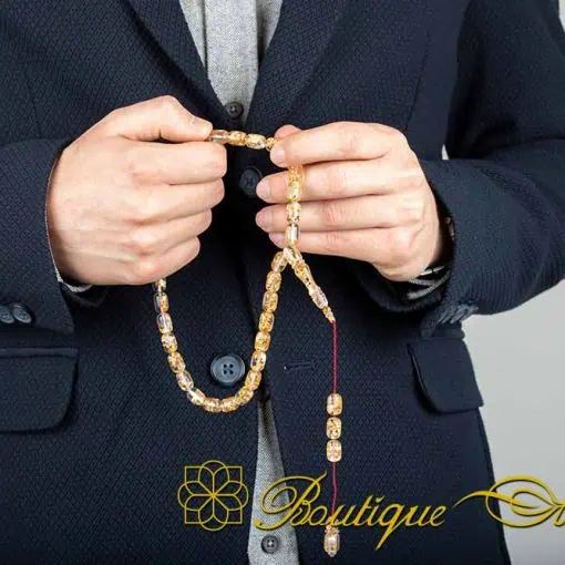 Antique Collection Clear Amber With Gold Leaf 33 Beads Tasbih Misbaha - Image 4