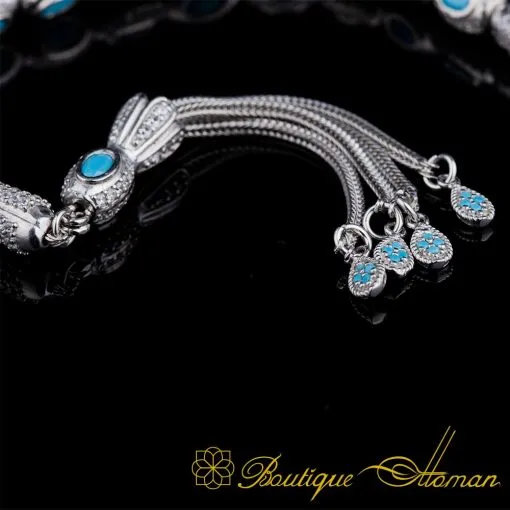 Exclusive Collection Micro Turquoise Detailed Silver Tasbih No:5 - Image 4