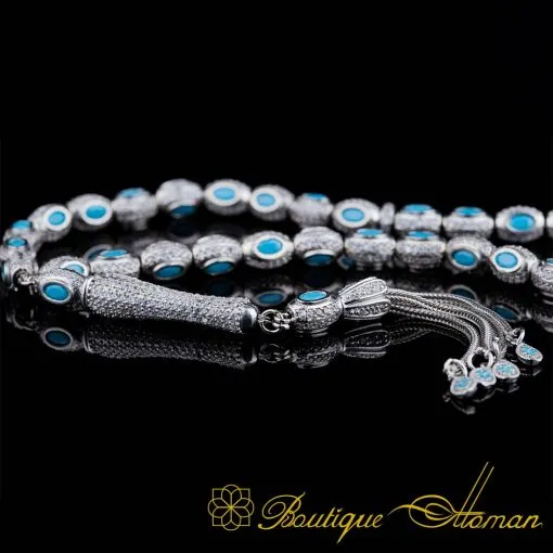 Exclusive Collection Micro Turquoise Detailed Silver Tasbih No:5 - Image 3
