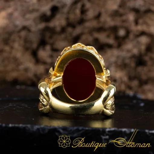 Red Aqeeq Hand Made Women Ring (Gold Plated) - Image 5