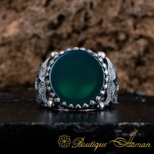 Craft Collection Flat Green Aqeeq Handicraft Ring - Image 3