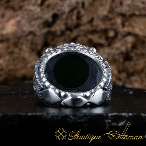Craft Collection Flat Green Aqeeq Handicraft Ring - Image 5