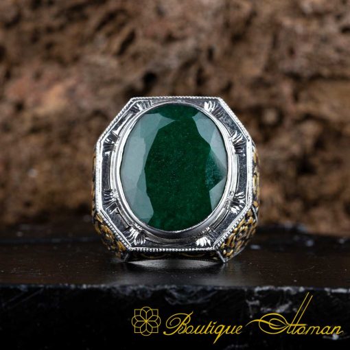 Sultan Collection Green Emerald Handmade Ring - Image 3