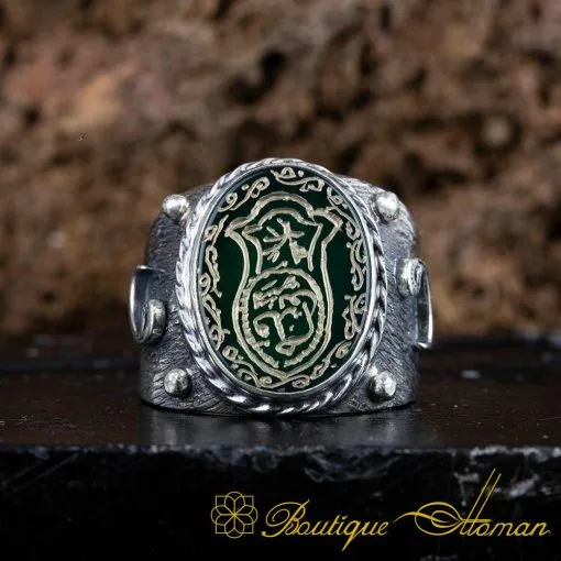 Nalain Shareef Green Aqeeq Handmade Ring - Image 3