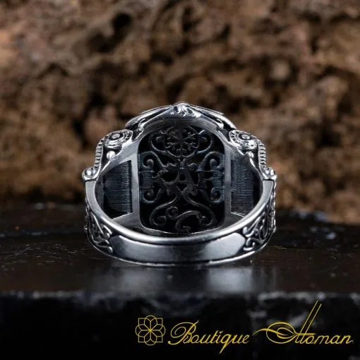 Black Aqeeq Onyx Oval Cut Silver Ring - Image 5