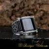 Black Aqeeq Rectangle Cut Silver Ring