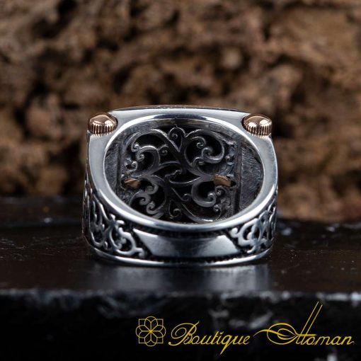 Crescent Star Red Mina Rectangle Cut Silver Ring No:2 - Image 5