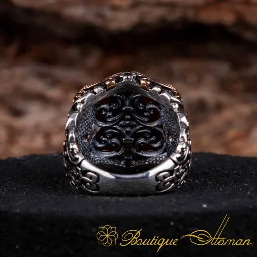Celebi Collection Red Amber Ornamented Silver Ring - Image 5