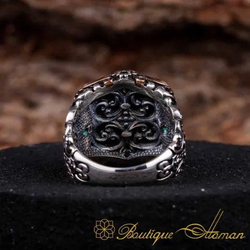 Celebi Collection Green Amber Ornamented Silver Ring - Image 5