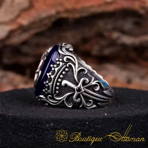 Blue Amber Ring With Anchor - Image 4