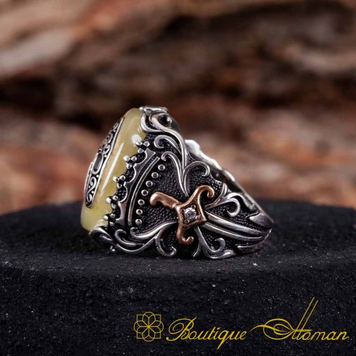 Yellow Amber Silver Ring With Helmet - Image 4