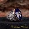 Oval Exclusive Blue Aqeeq Silver Ring With Single Zircon