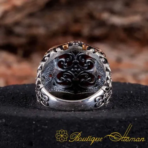 Celebi Collection Red Aqeeq Silver Ring - Image 5