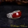 Red Aqeeq Special Curved Silver Ring