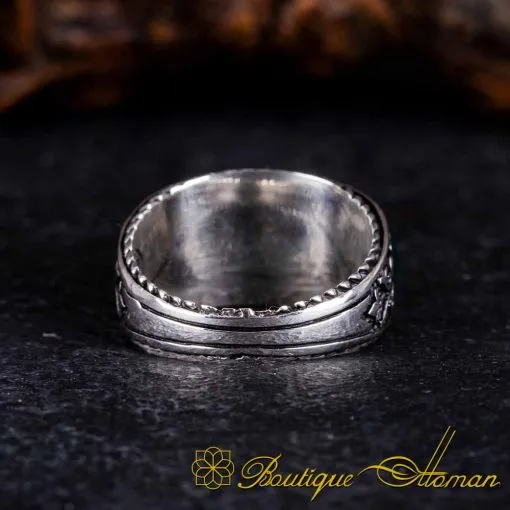 Green Aqeeq Special Curved Silver Ring - Image 5