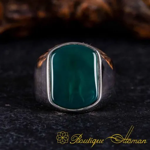 Plain Oval Green Aqeeq Modern Silver Ring - Image 3
