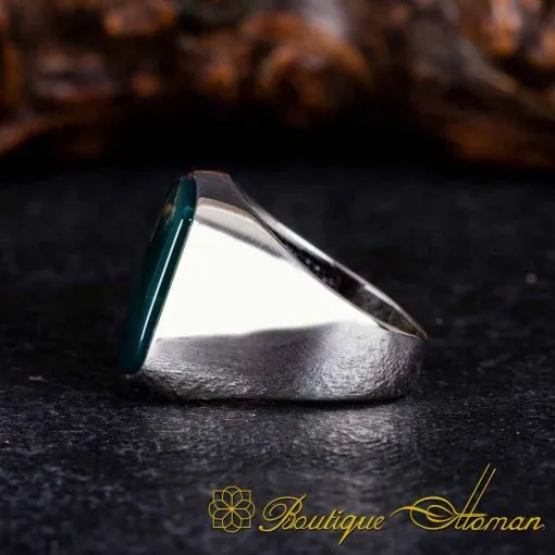 Plain Oval Green Aqeeq Modern Silver Ring - Image 4
