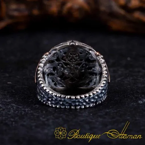 Black Aqeeq Flat Round Zircon Detailed Ring - Image 5