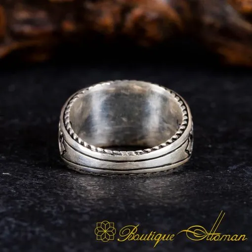 Black Aqeeq Special Curved Silver Ring - Image 4