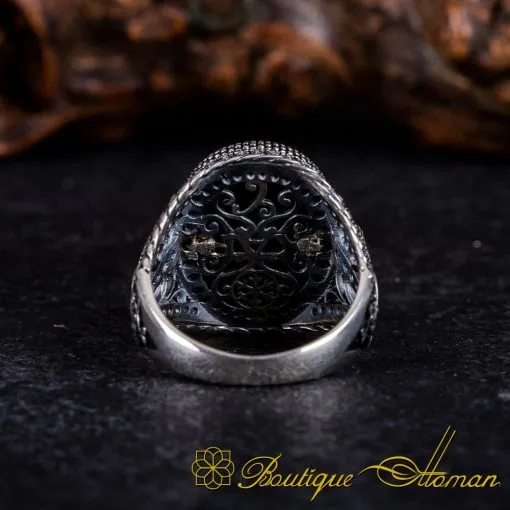 Blue Tiger's Eye Zircon Detailed Ring With Snake Figure - Image 4