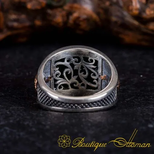 Curved Green Aqeeq Silver Ring With Snake Figure - Image 5