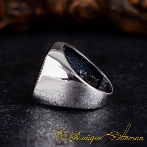 Plain Oval Black Aqeeq Modern Silver Ring - Image 4