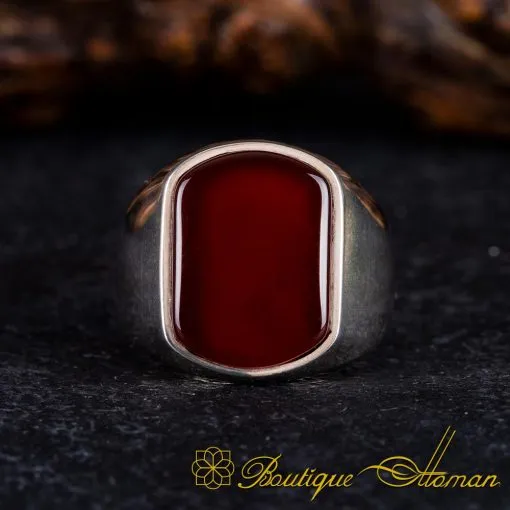 Plain Oval Red Aqeeq Modern Silver Ring - Image 3