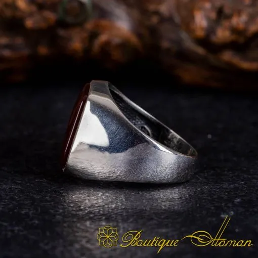 Plain Oval Red Aqeeq Modern Silver Ring - Image 4