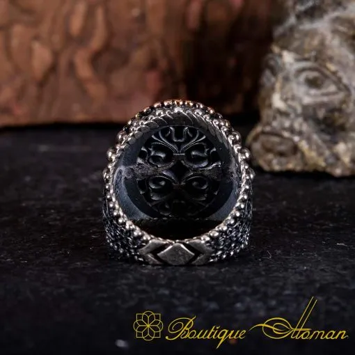 Stoneless Design Oxidized Silver Ring With Red Frame - Image 5
