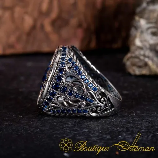 Round Blue Zircon Pieces Exclusive Silver Ring - Image 4