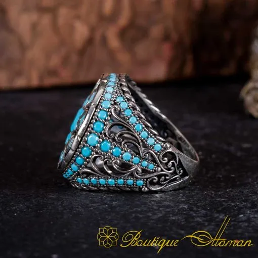 Round Turquoise Pieces Exclusive Silver Ring - Image 4
