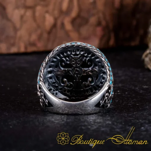Round Turquoise Pieces Exclusive Silver Ring - Image 5